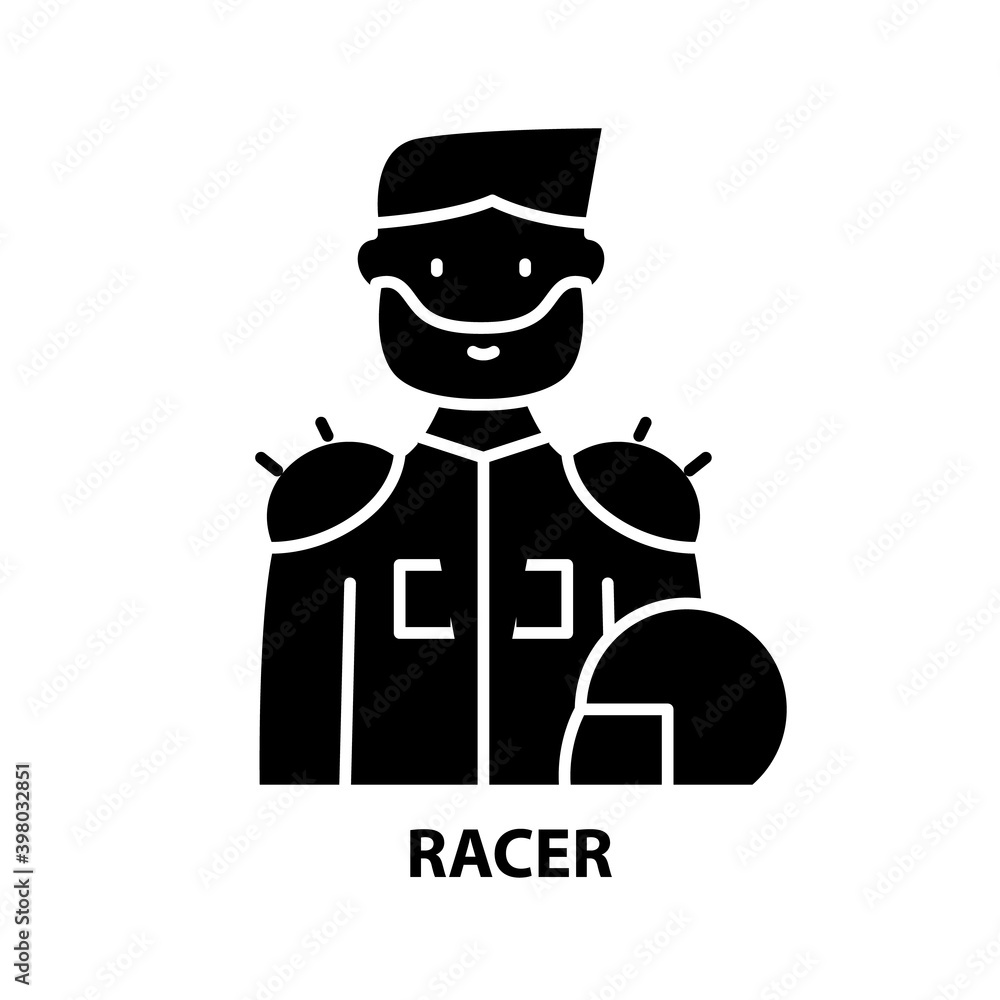racer icon, black vector sign with editable strokes, concept illustration