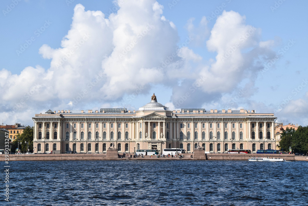 Front of the Russian Academy of Arts on the Neva River in St. Petersburg, Russia