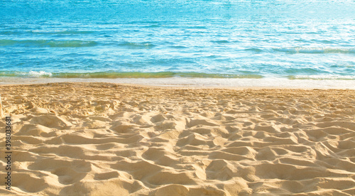 Empty sandy beach and sea background with copy space