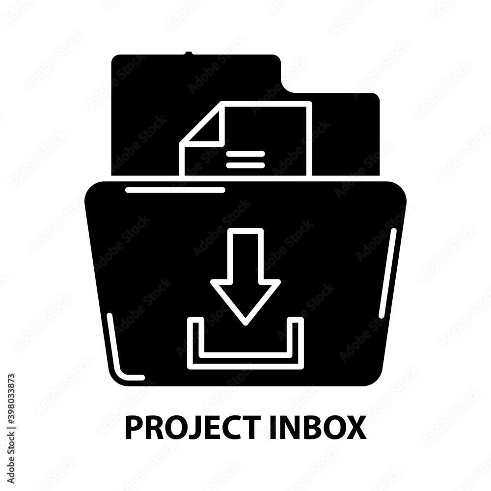 project inbox icon, black vector sign with editable strokes, concept illustration project inbox icon, black vector sign with editable strokes, concept illustration