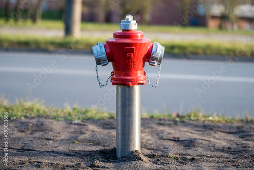 Fototapeta Naklejka Na Ścianę i Meble -  Red Fire hidrant for emergency fire access