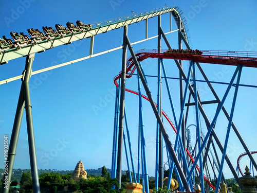Roller coaster in an amusement park