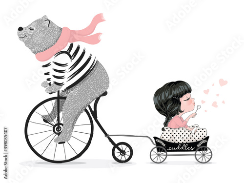 Funny cute bear vector illustration, children artworks, greeting cards graphics, t-shirt prints, wallpaper