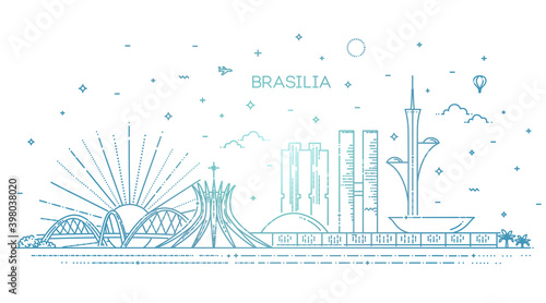 Brasilia architecture vector line skyline