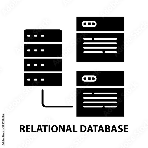 relational database icon, black vector sign with editable strokes, concept illustration