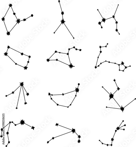 
set of hand drawn zodiac constellations