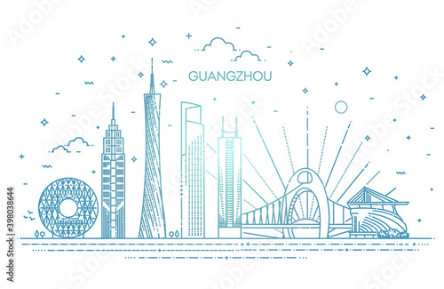 Guangzhou skyline, vector illustration in linear style photo