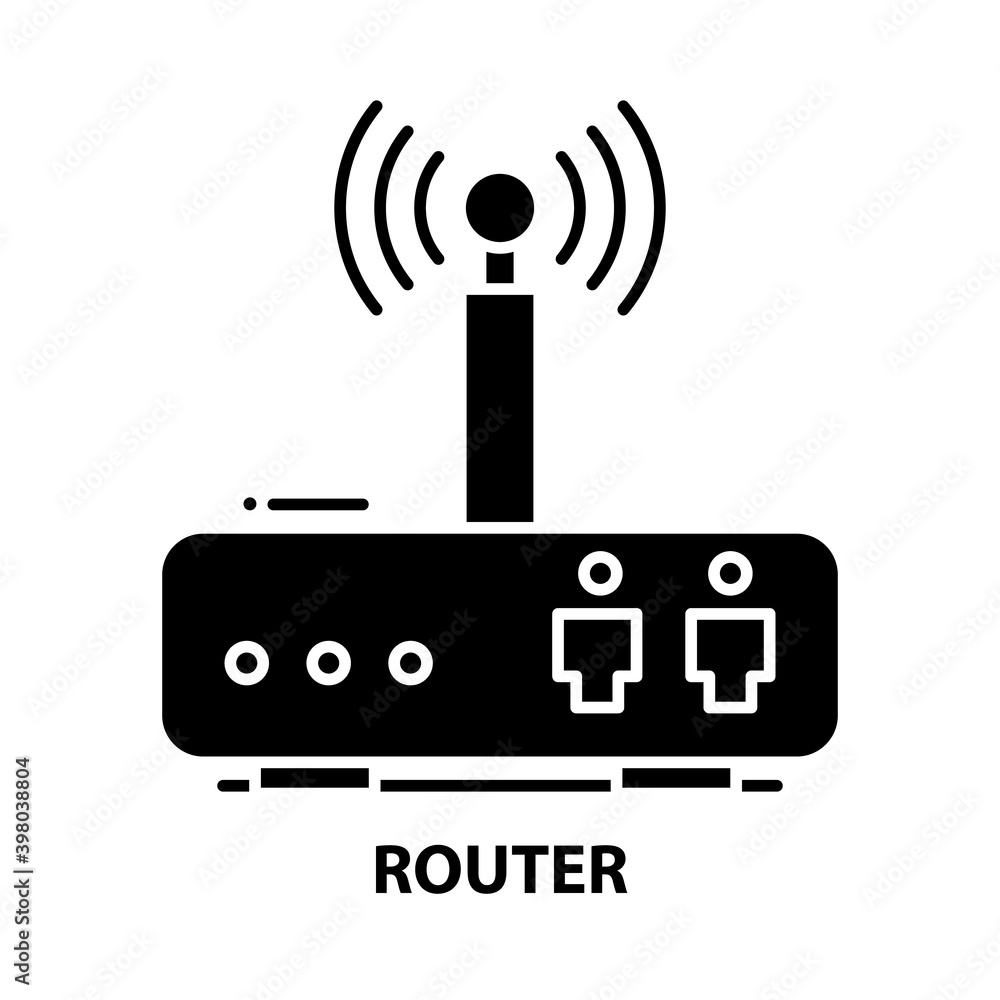 router icon, black vector sign with editable strokes, concept illustration router icon, black vector sign with editable strokes, concept illustration