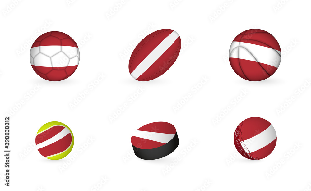Naklejka premium Sports equipment with flag of Latvia. Sports icon set.