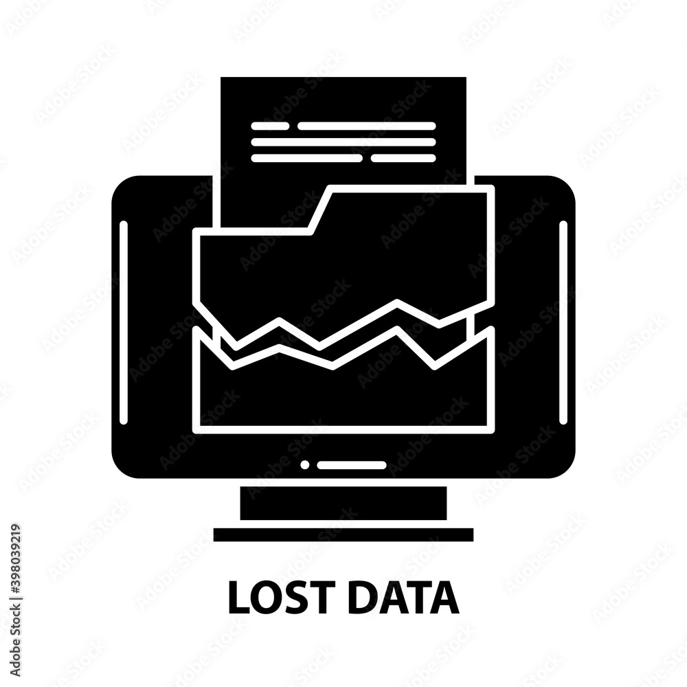 lost data icon, black vector sign with editable strokes, concept illustration lost data icon, black vector sign with editable strokes, concept illustration