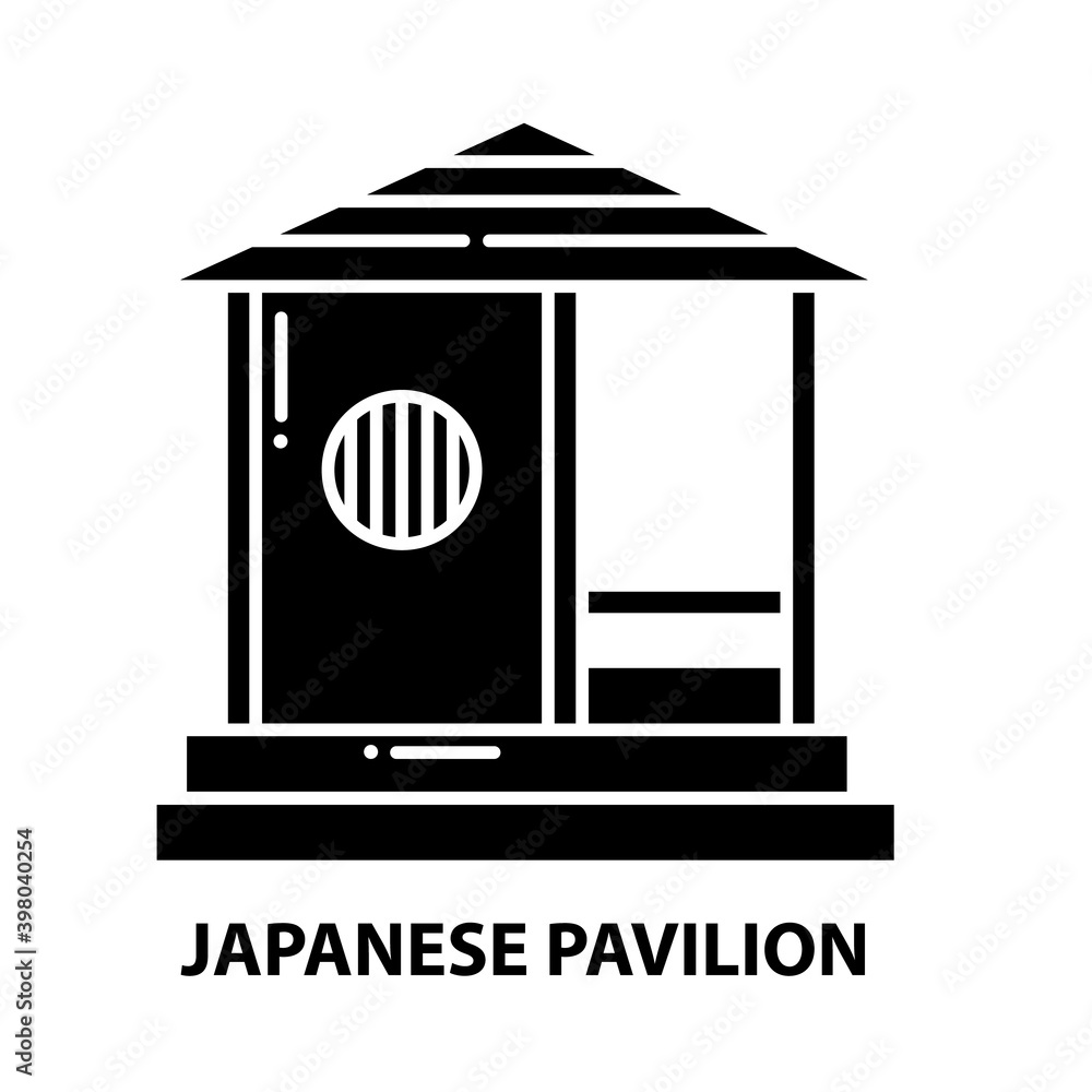 japanese pavilion icon, black vector sign with editable strokes, concept illustration japanese pavilion icon, black vector sign with editable strokes, concept illustration