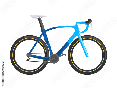 Road bicycle, isolated vector illustration. Blue bike, flat design, side view