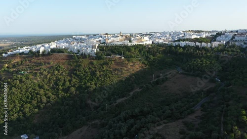 Aerial drone footage of Vejer de la Frontera: white Spanish town in Andalusia at the Atlantic coast