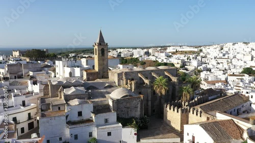 Aerial footage of marvelous white spanish and andalusian town Vejer de la Frontera