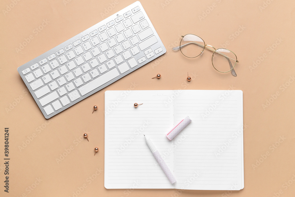 Blank notebook with pen on color background Blank notebook with pen on color background