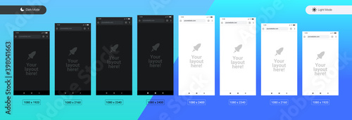 Mobile browser mockups. Website interface for smartphones, empty mobile internet page layout. Vector browser window in different screen sizes
