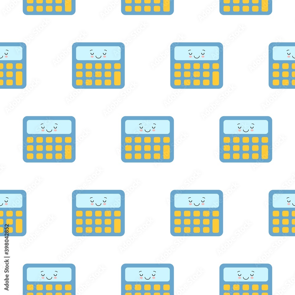 Little cute kawaii calculator , seamless pattern on white background. Little cute kawaii calculator , seamless pattern on white background.