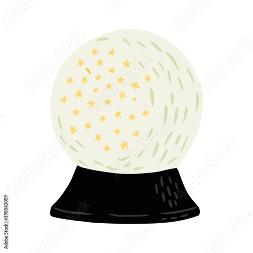 Magic ball isolated on white background. Cartoon magic element fortune hand drawn sketch white color.