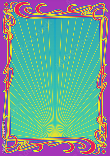 Art Nouveau Frame Psychedelic Color Backgrounds, Poster Template, Decorative Retro Border