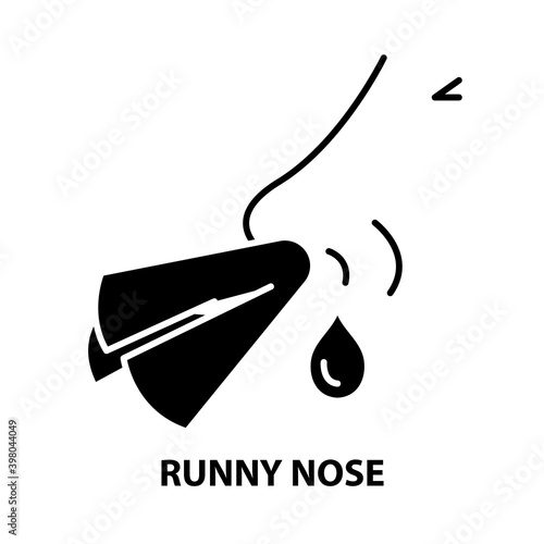 runny nose icon, black vector sign with editable strokes, concept illustration