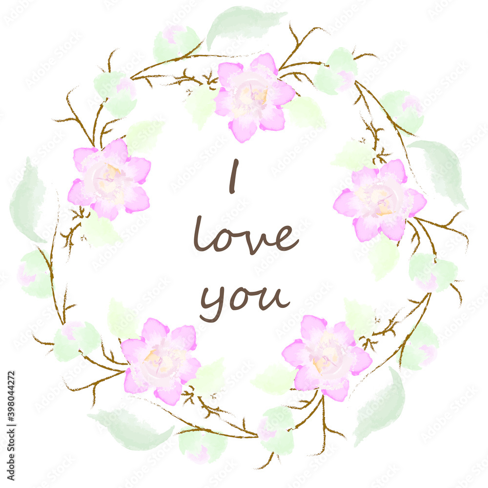 wreath of flowers I love you FLOWERS watercolor