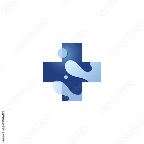 Cross with water illustration logo design  vector template. Creative medical symbol inspiration