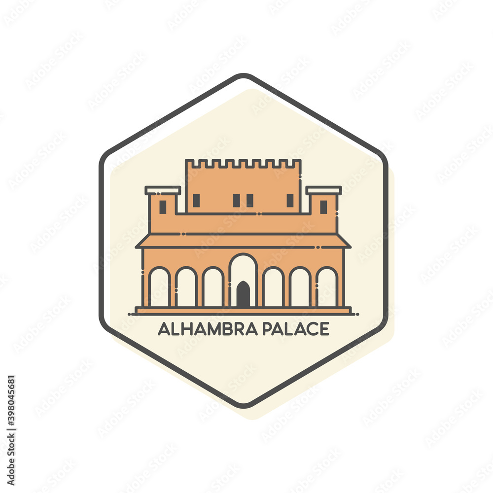 Alhambra Palace - Granada, Spain Lineal Color Icon. Landmark Buildings Icon Vector Illustration Concept. Alhambra Palace - Granada, Spain Lineal Color Icon. Landmark Buildings Icon Vector Illustration Concept.