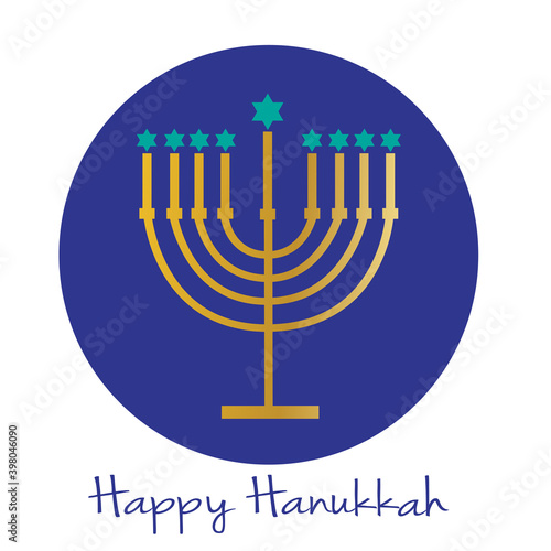 happy Hanukkah menorah graphic with jewish stars