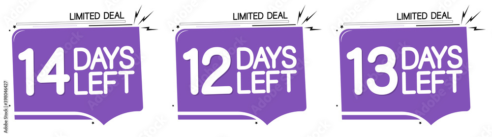 Set number days left, countdown banners design template, discount tags, start offer, vector illustration Set number days left, countdown banners design template, discount tags, start offer, vector illustration