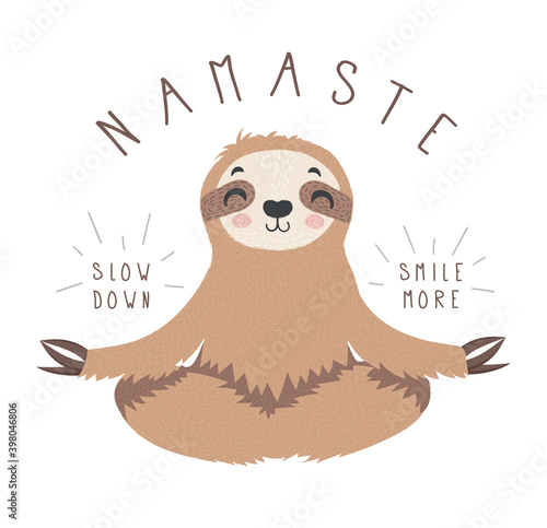 Vector illustration with sloth and text Cute sloth. Adorable hand drawn baby sloth characters hanging on the tree. Illustration for nursery design, poster, greeting, birthday card,baby shower and part