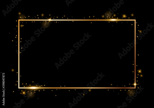 Golden shiny glowing frame isolated over black