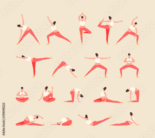 Fototapeta Naklejka Na Ścianę i Meble -  Flexible girl practicing yoga. Various asanas vector illustration