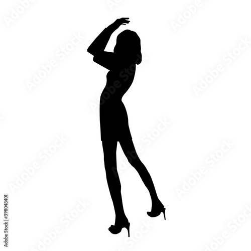 Vector black female silhouette of fashion party woman posing in mini dress