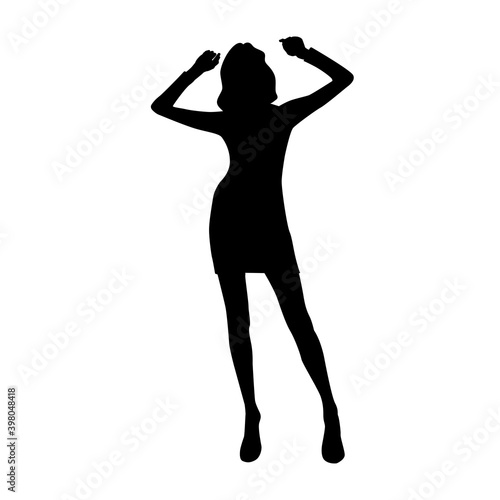 Vector black female silhouette of fashion party woman posing in mini dress