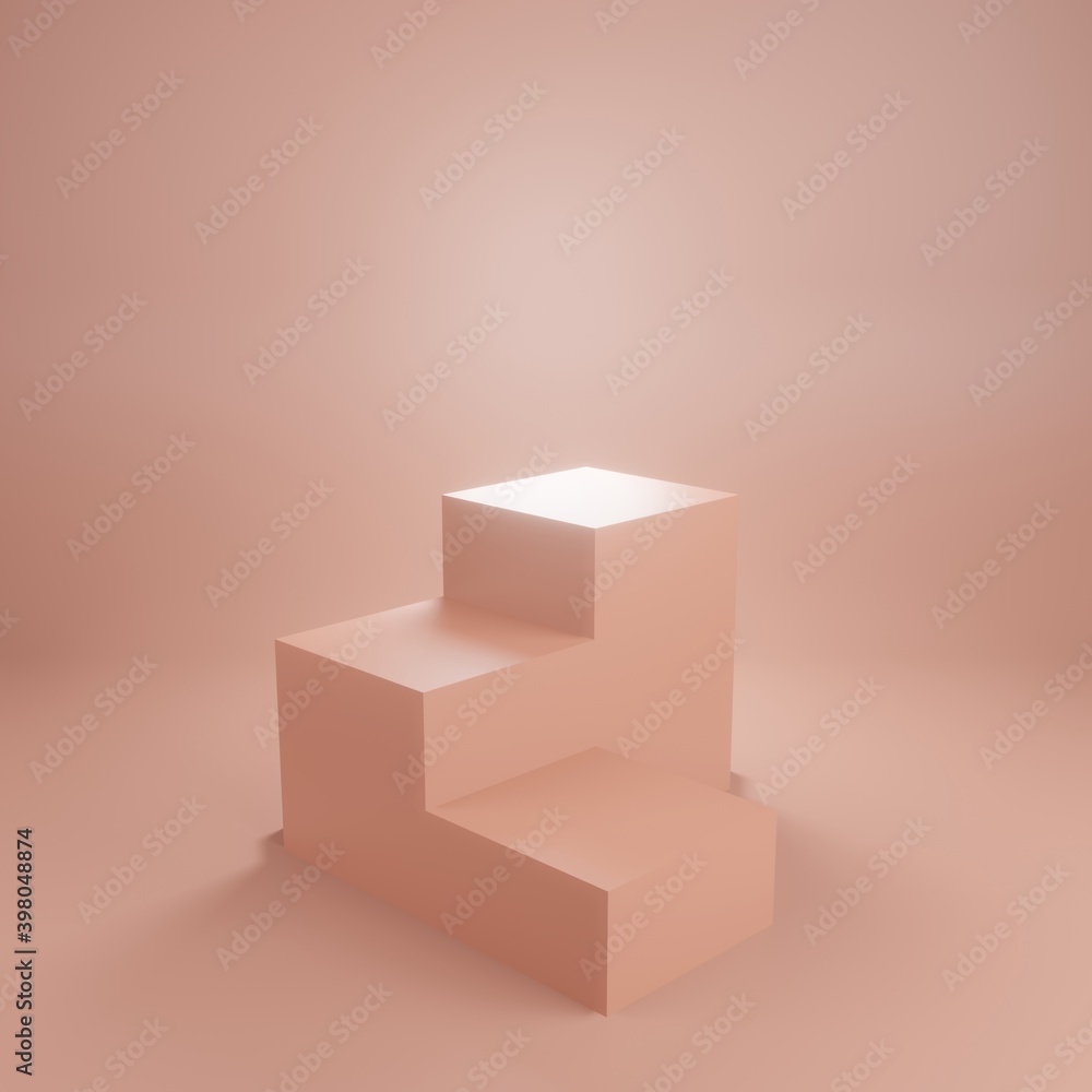 Geometric podium with pink color on pink background. Empty showcase for product presentation such as cosmetic. For fashion magazine. 3d render. Geometric podium with pink color on pink background. Empty showcase for product presentation such as cosmetic. For fashion magazine. 3d render.