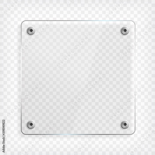 Transparent square glass plate with reflection and shadow