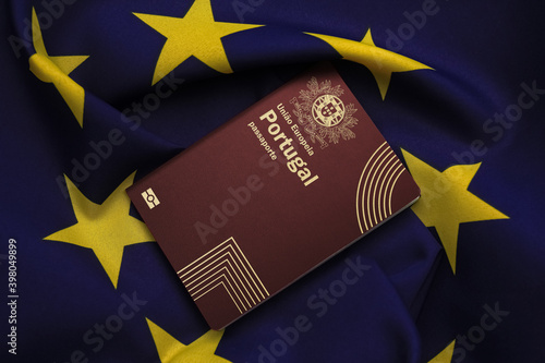 Portuguese passport on European Union flag background