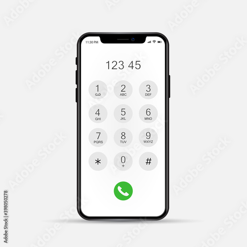 Phone dial screen. Display Keypad with numberst for mobile phone. Vector stock