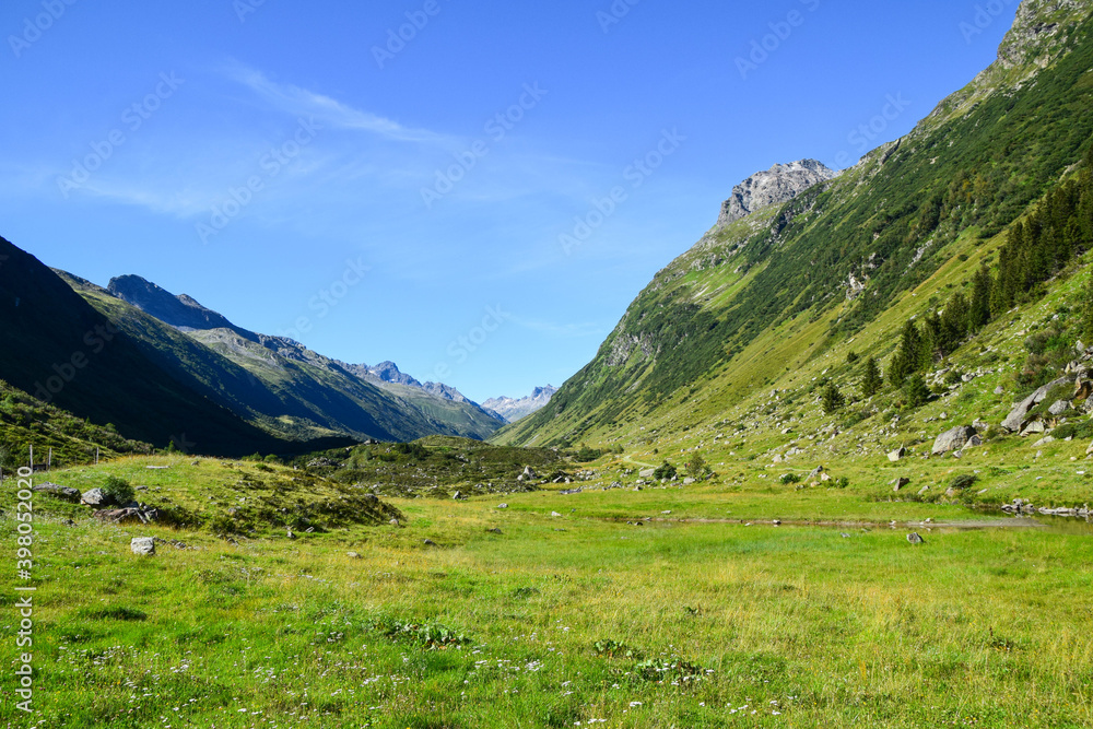 Trekking on a summer day in the Montafon valley, Vorarlberg Austria