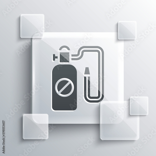 Grey Pressure sprayer for extermination of insects icon isolated on grey background. Pest control service. Disinfectant sprayer. Square glass panels. Vector.