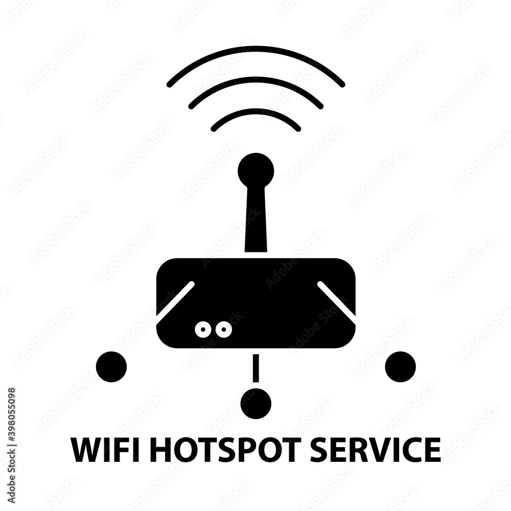 wifi hotspot service icon, black vector sign with editable strokes, concept illustration wifi hotspot service icon, black vector sign with editable strokes, concept illustration