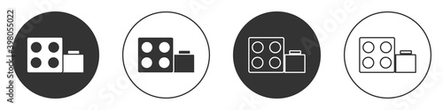 Black Toy building block bricks for children icon isolated on white background. Circle button. Vector.