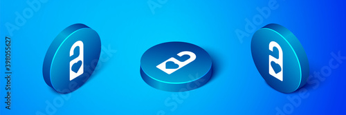 Isometric Please do not disturb with heart icon isolated on blue background. Hotel Door Hanger Tags. Blue circle button. Vector.