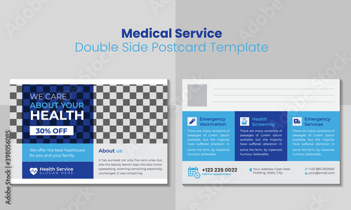 Modern medical healthcare postcard template.