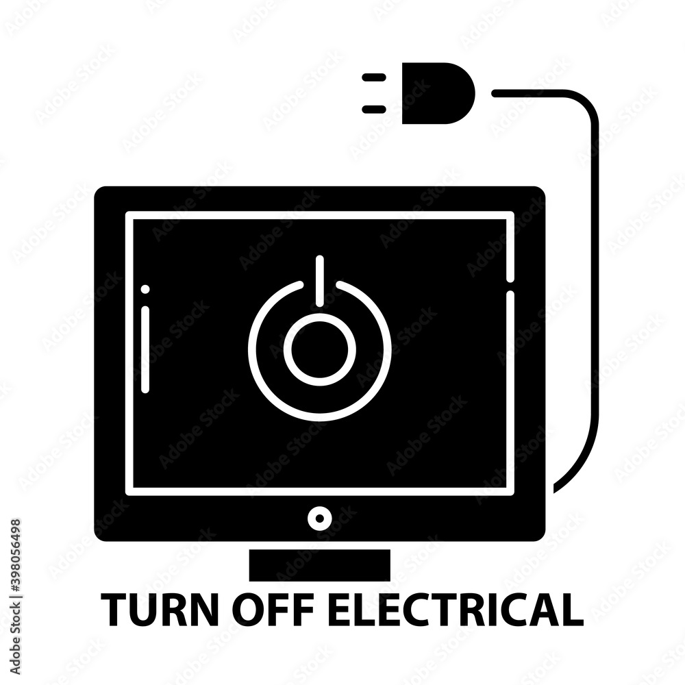 turn off electrical icon, black vector sign with editable strokes, concept illustration