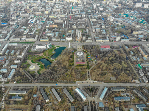 View from a great height to the city of Kirov in spring (Russia)