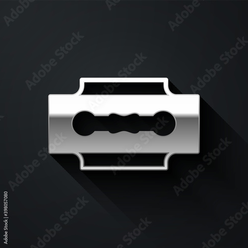 Silver Blade razor icon isolated on black background. Long shadow style. Vector.