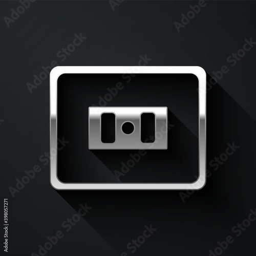 Silver Electrical outlet icon isolated on black background. Power socket. Rosette symbol. Long shadow style. Vector.