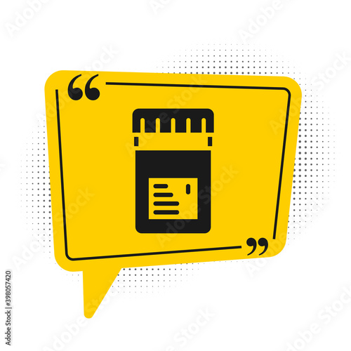 Black Biologically active additives icon isolated on white background. Yellow speech bubble symbol. Vector.