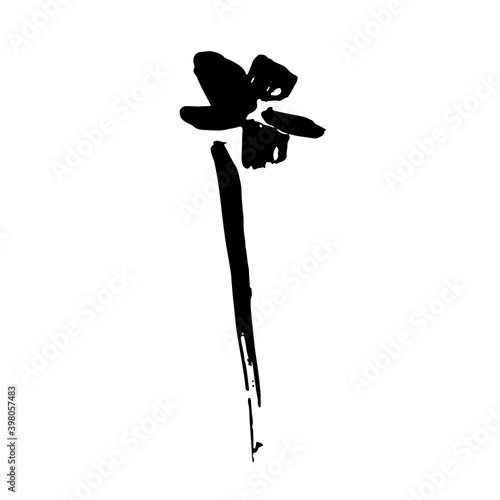 Ink vector brush stroke flower. Vector illustration. Grunge texture.